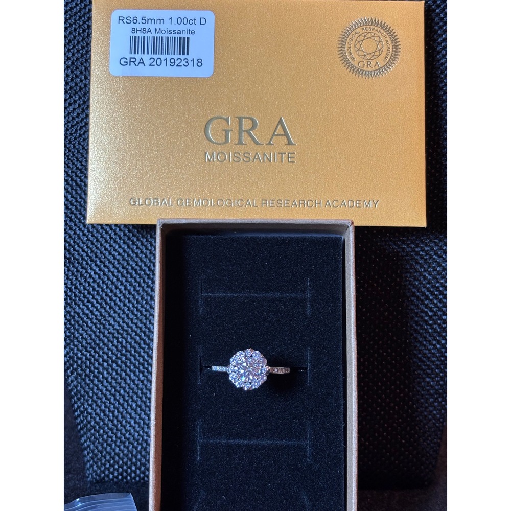 GRA 1.00ct Moissanite Round Brilliant Halo Ring Size 9 D VVS1 Excellent